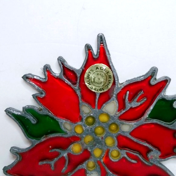Vtg Kurt Adler Christmas 1978 Poinsettia Ornaments Stained Glass Sun Catcher - Picture 3 of 7